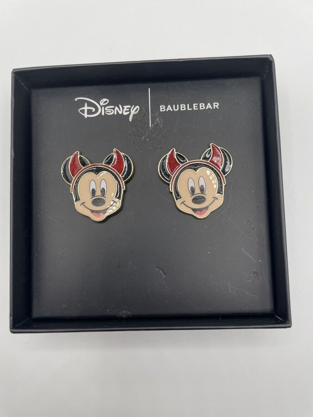 Disney BaubleBar Mickey Mouse Devil Stud Earrings Halloween Enamel NIB